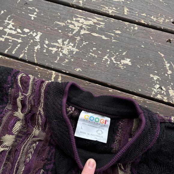(L) Vintage 90s Y2K Coogi Sweater Textured 3D Knit Boxy Purple Black Rare - Picture 3 of 5